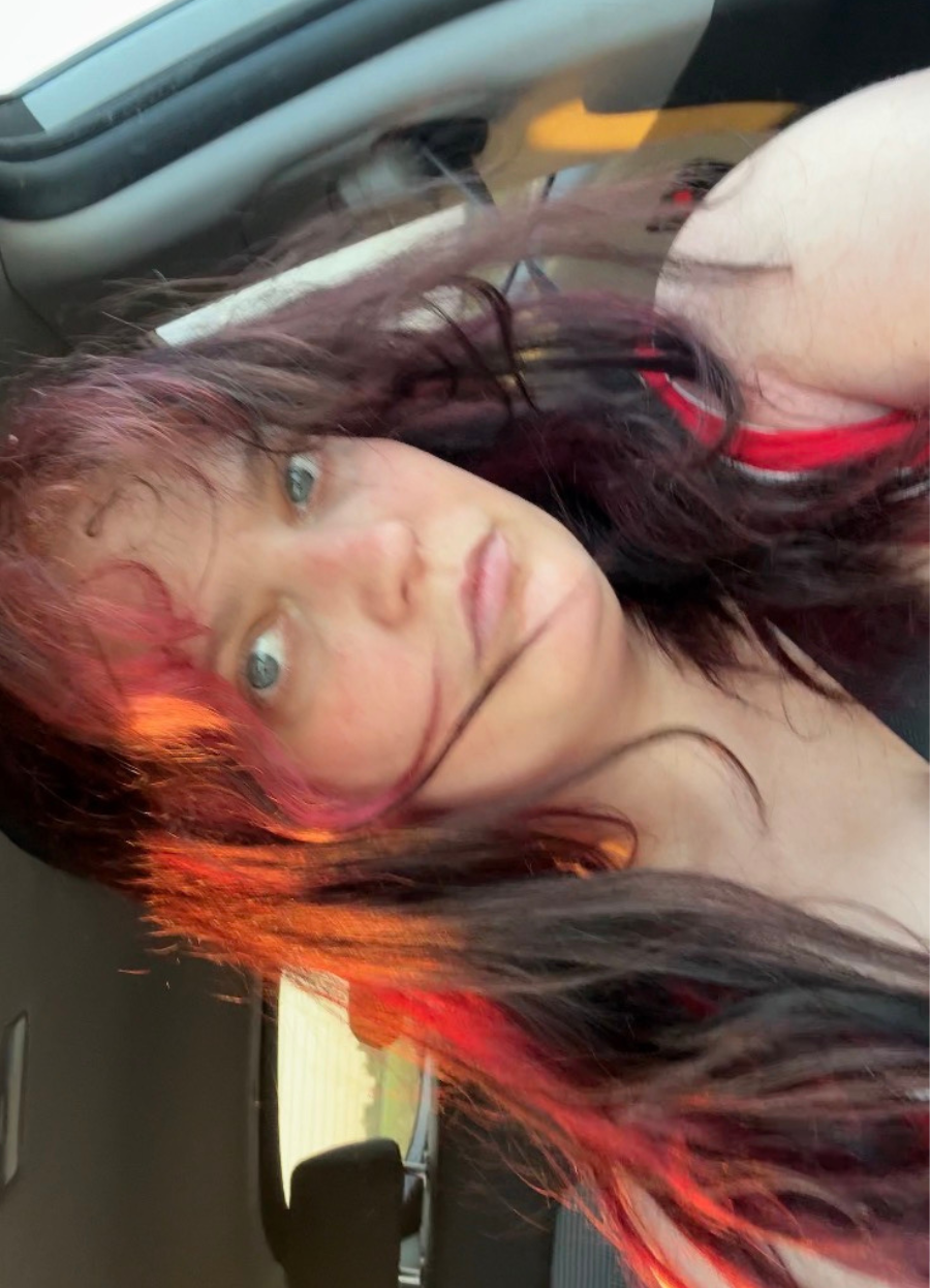 Nikki’s final chocolate cherry hair color result from April 2026