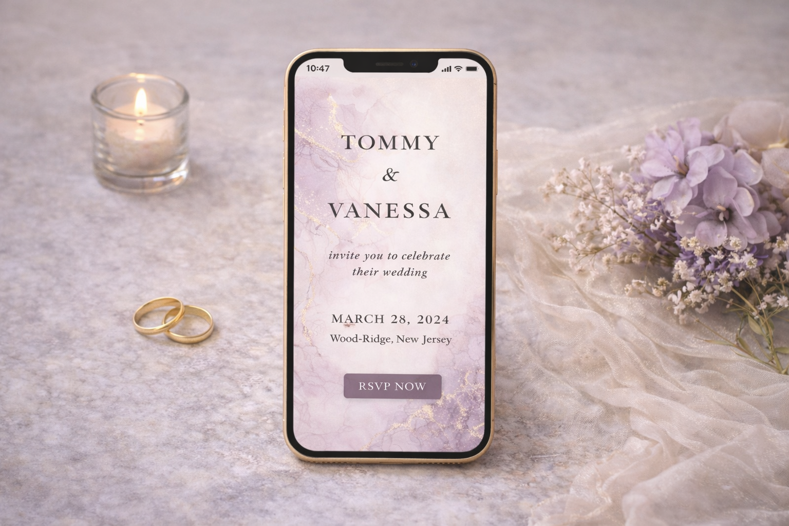 Tommy and Vanessa mobile wedding invitation