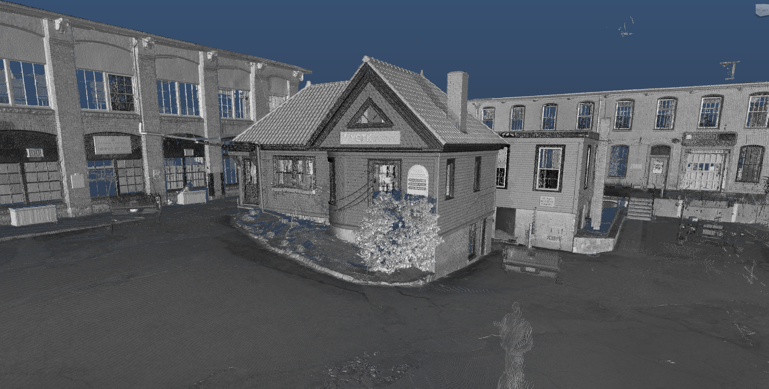 Monochrome exterior point cloud of Franklin Mill