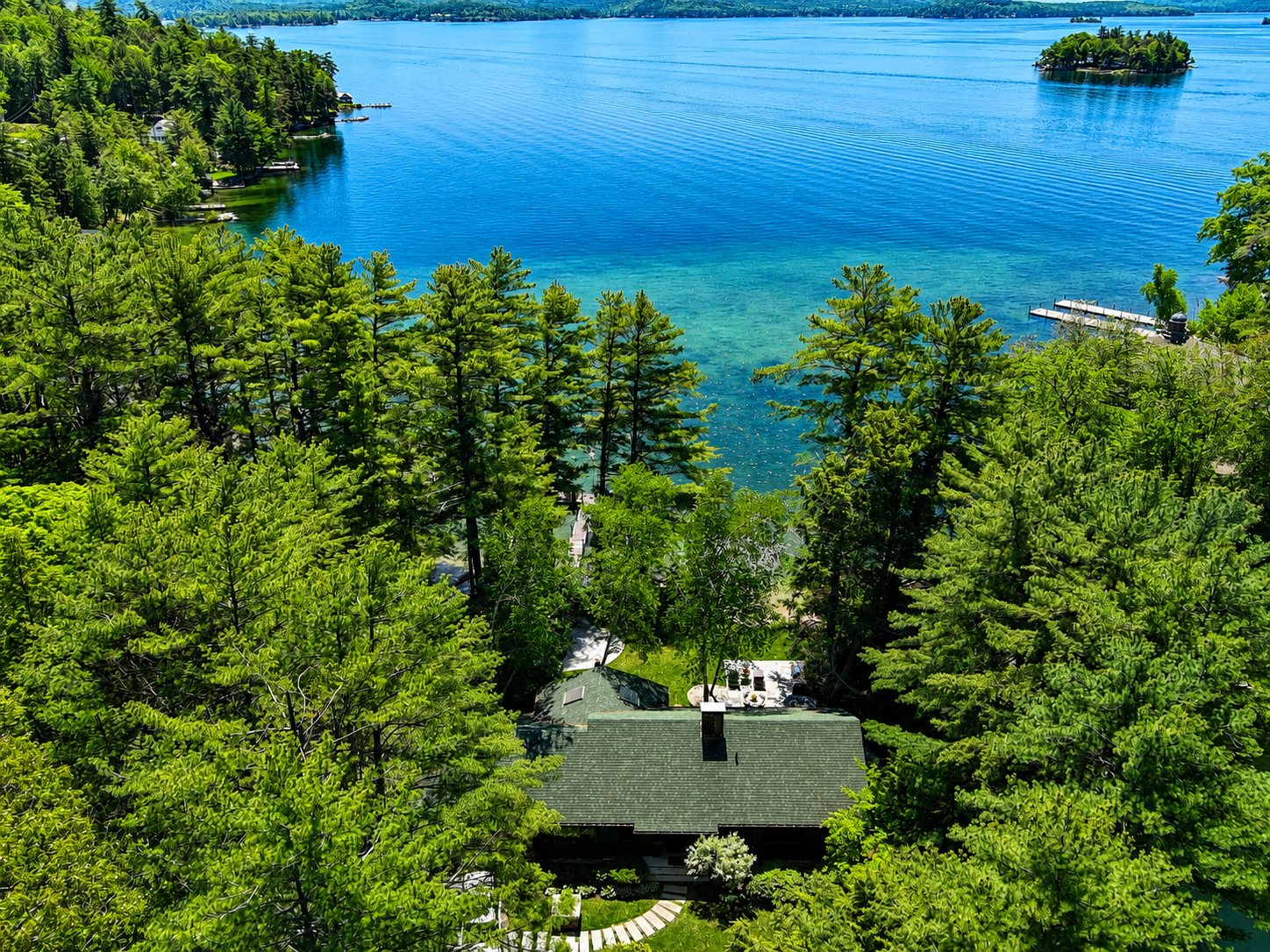 Drone aerial documentation of 34 Parker Island in Wolfeboro, New Hampshire