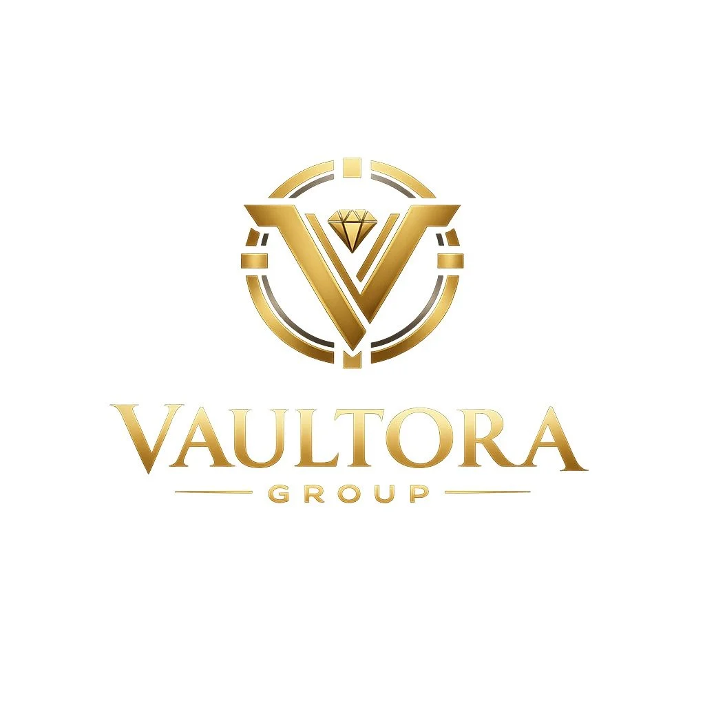 Vaultora Group gold V and diamond logo