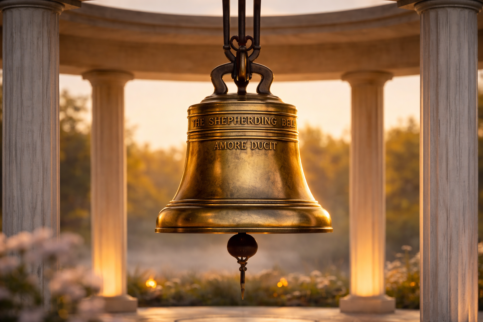 The Shepherding Bell within the pavilion at Rainbow Meadow