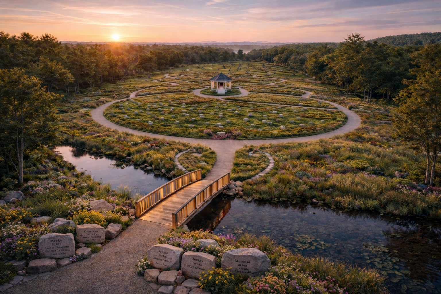 Aerial concept view of Rainbow Meadow showing the kind of sanctuary landscape the future site would support