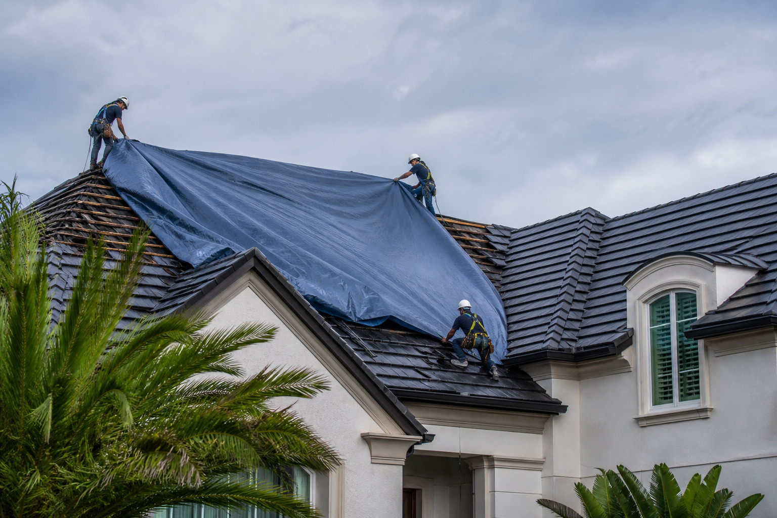 Emergency roof protection after storm damage