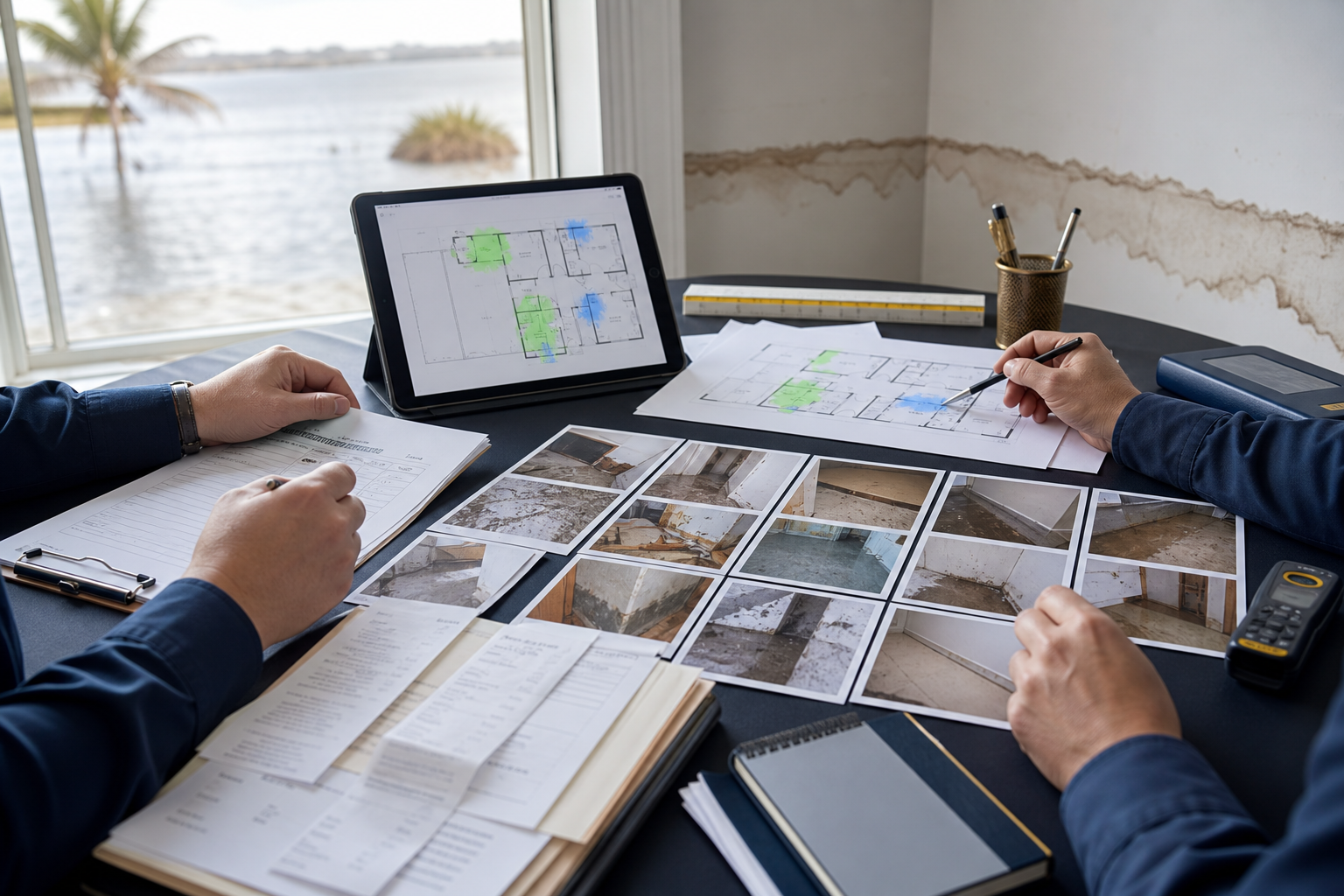 Hurricane flood claim records and room mapping