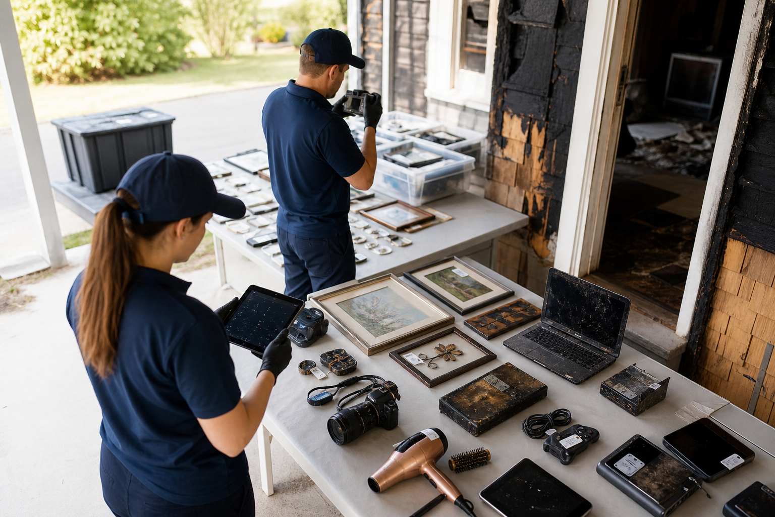 Professionals documenting contents after a fire
