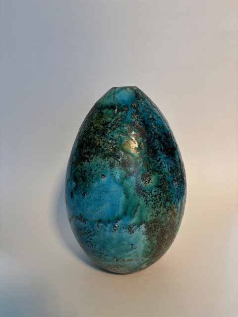 Blue textured ceramic vessel by David LaPierre