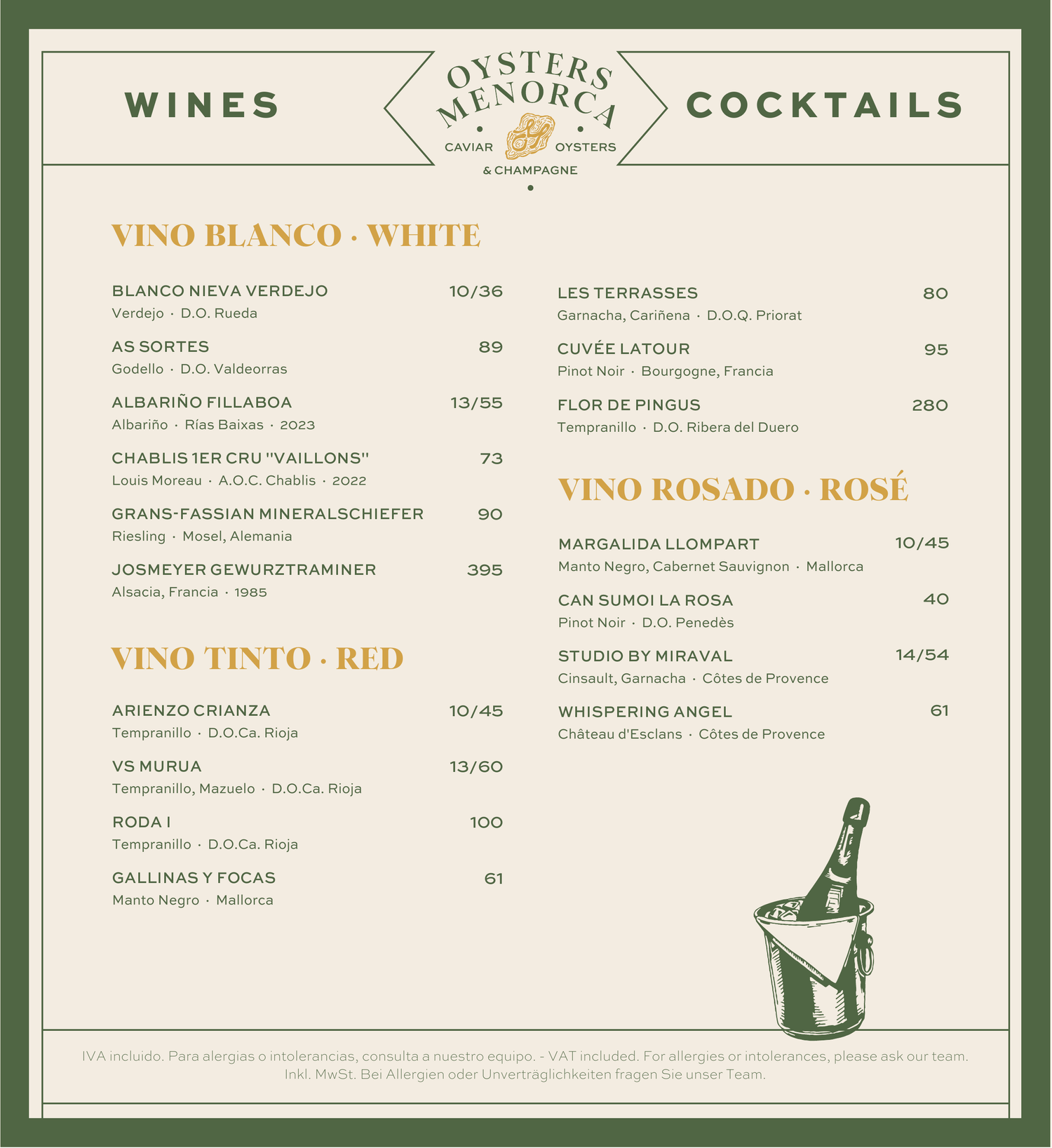 Oysters Mallorca Wine Menu