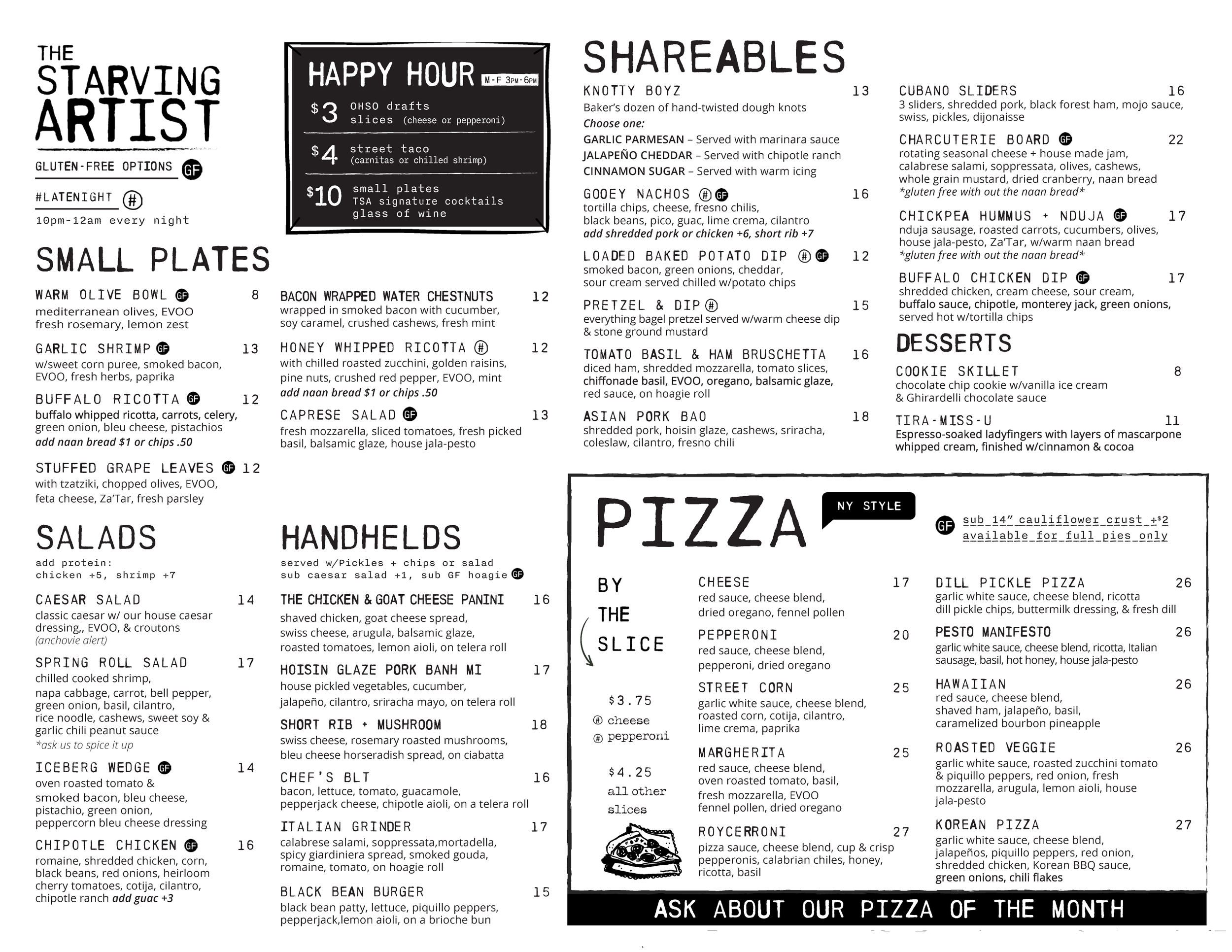 Starving Artist Food Menu