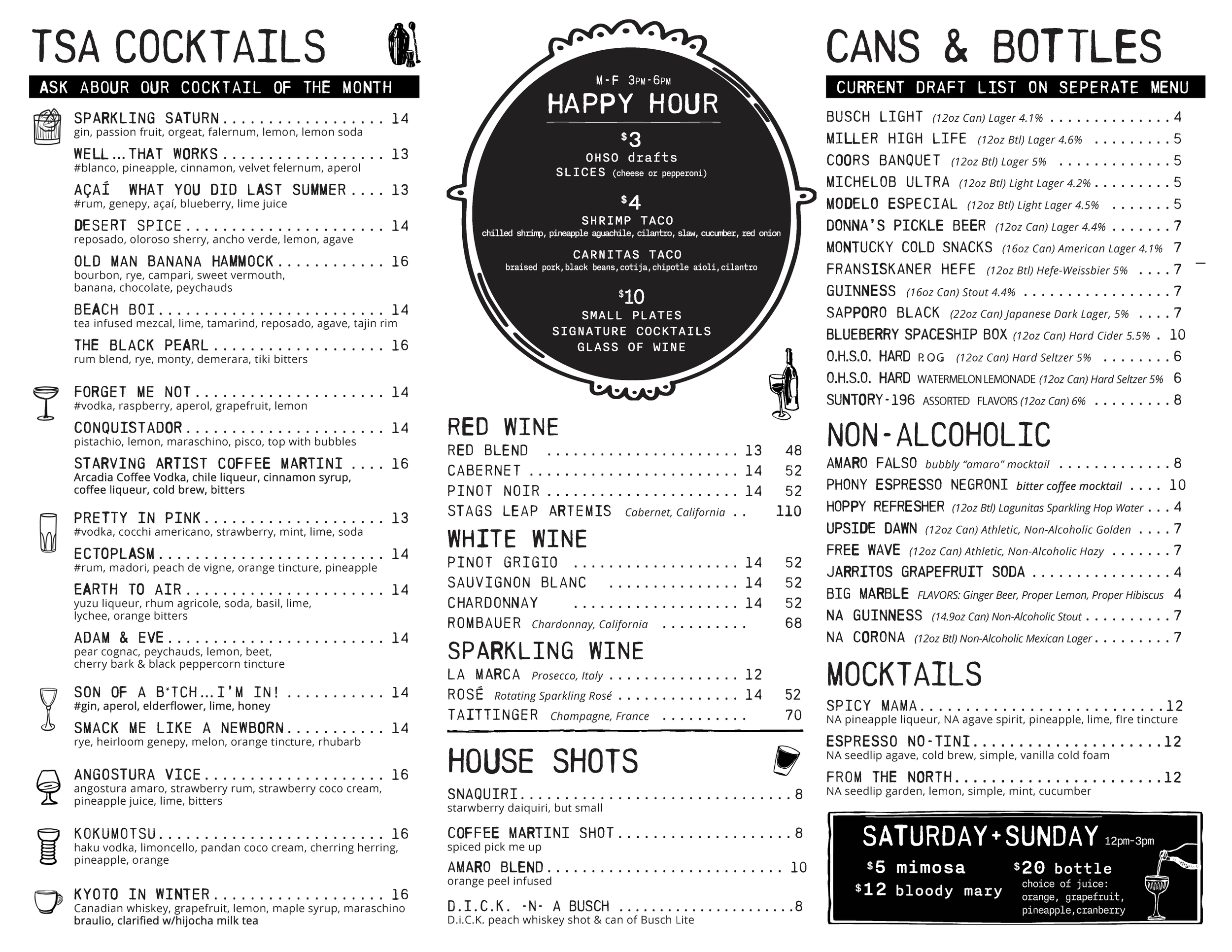 Starving Artist Drinks Menu