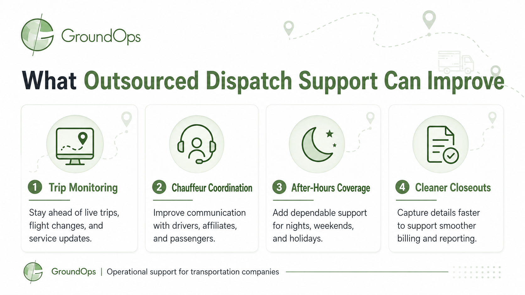 Outsourced dispatch support can improve trip monitoring, chauffeur coordination, after-hours coverage, and cleaner trip closeouts for transportation companies.