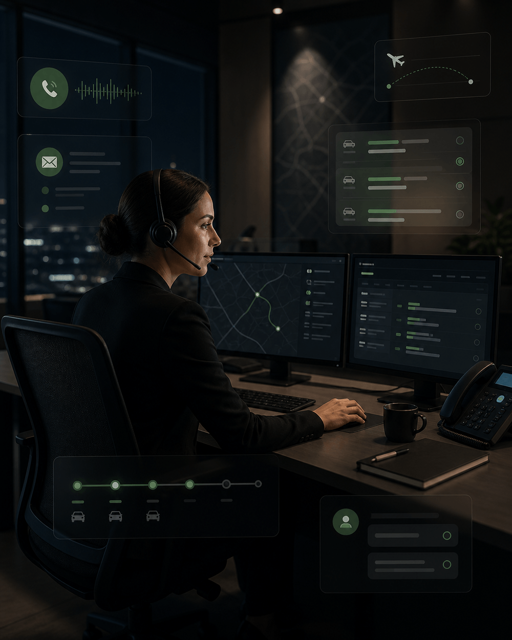 GroundOps after-hours coordinator managing reservations and dispatch coverage overnight
