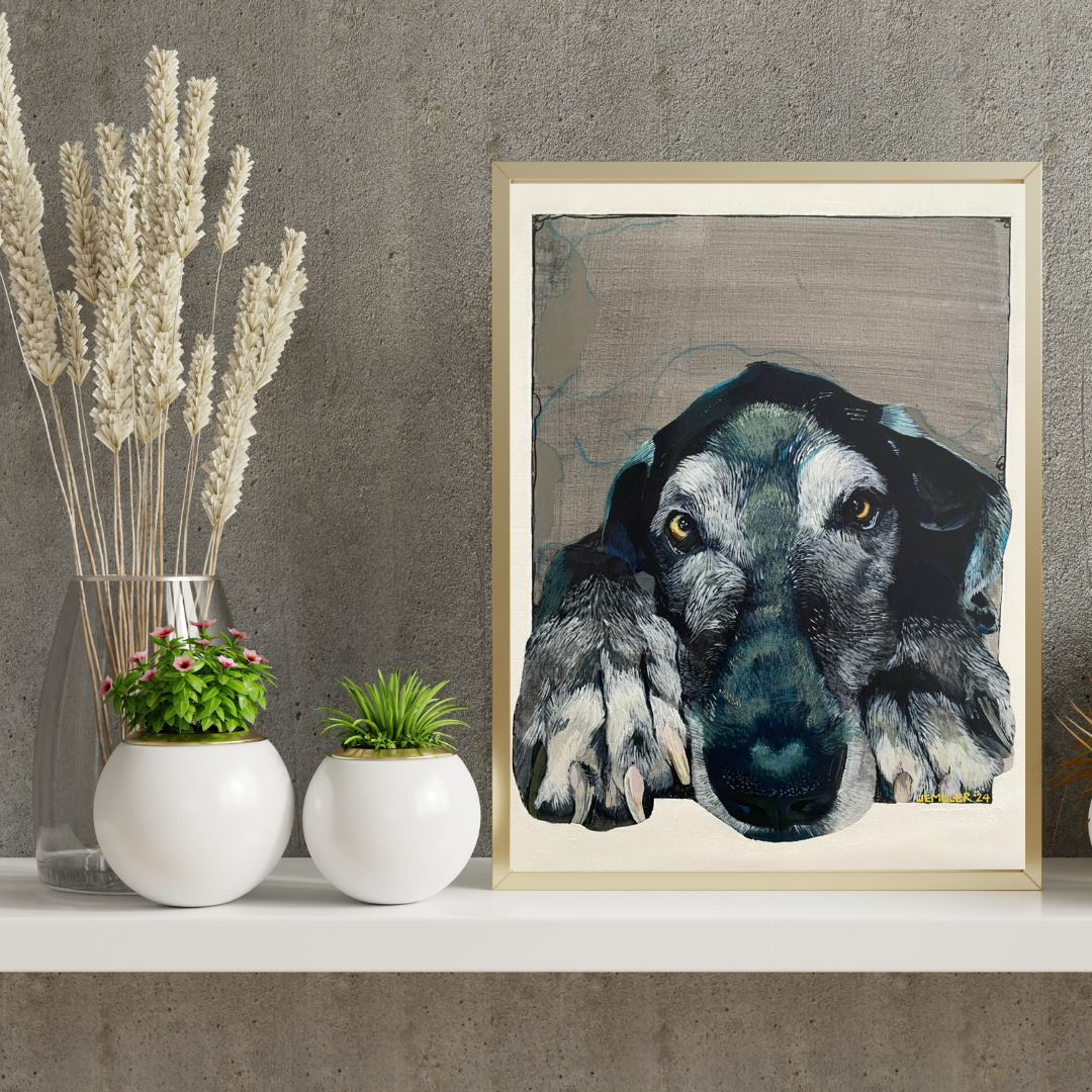 Custom hand-painted pet portrait of Shadow, a Great Dane mix dog