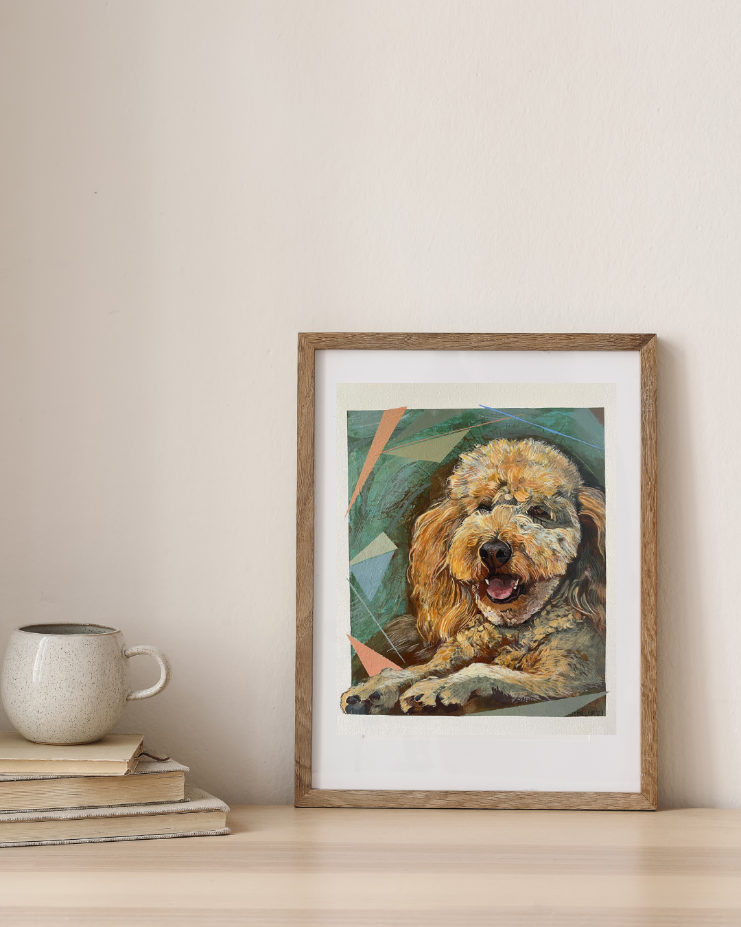 Custom hand-painted pet portrait of Vinny