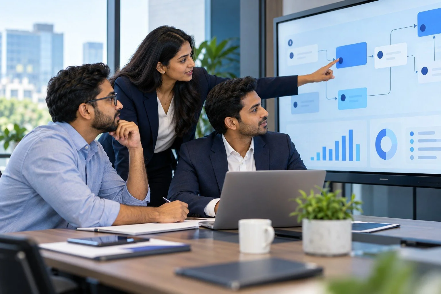 Representative team collaborating on AI-enabled business workflows