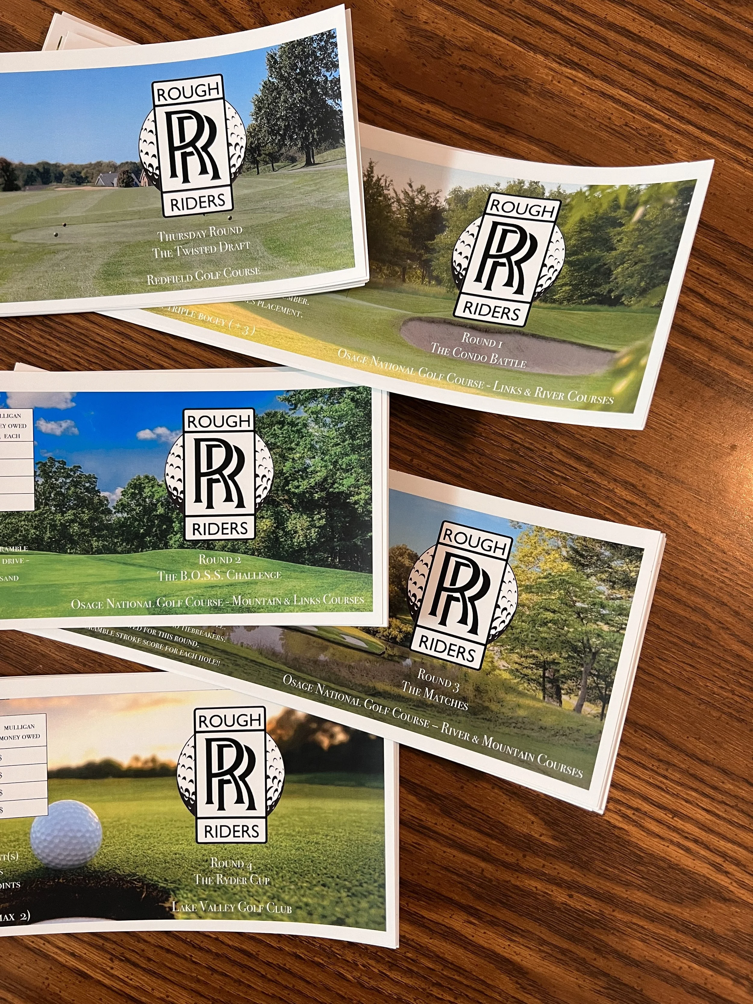 Custom scorecards produced for CGT group golf trips