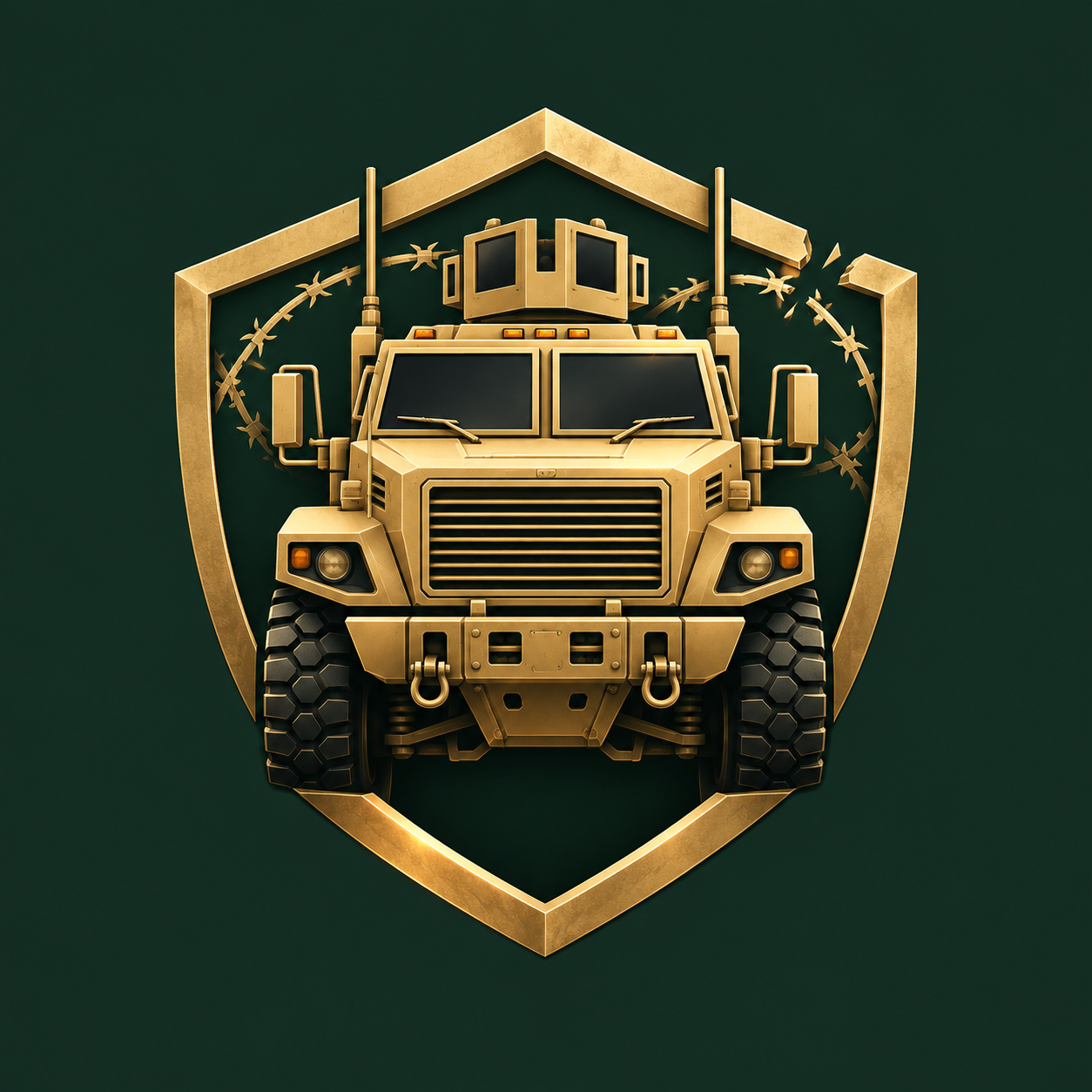 Outside The Wire game emblem: an armored convoy truck framed by a military-inspired shield
