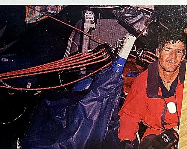 Jonathan McKee below beside the canting-keel mechanism