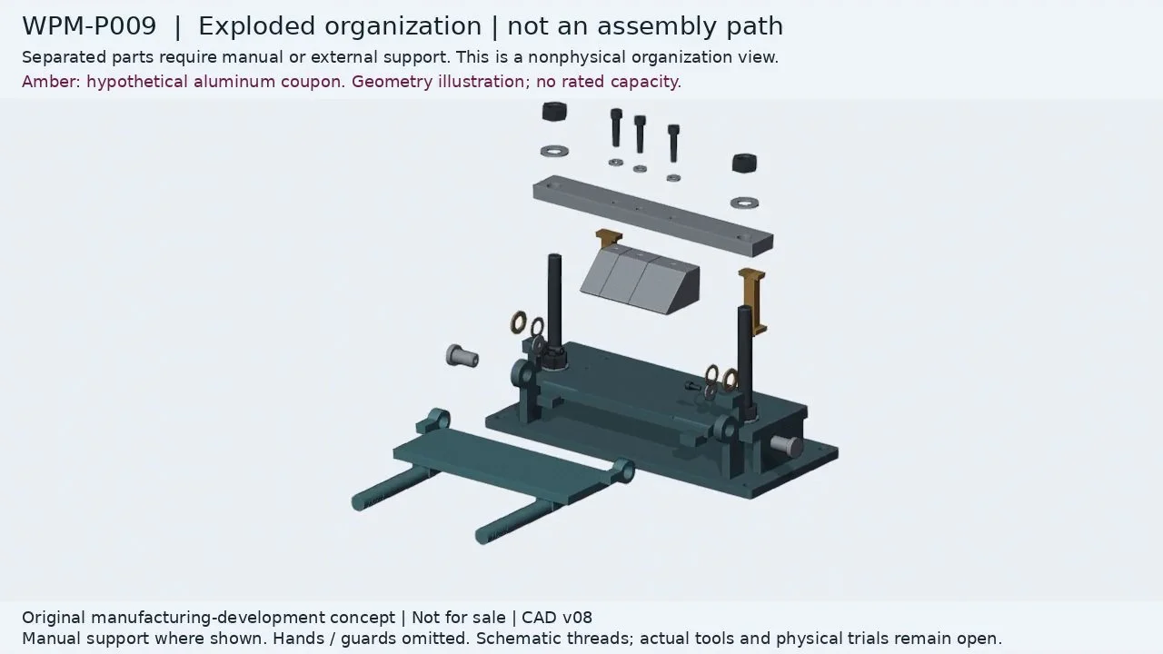 P009 separated component groups including finger tooling, carrier, apron and hinge components