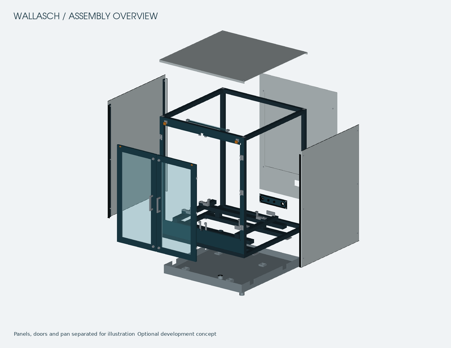 Panels, doors and pan: optional Wallasch enclosure CAD study