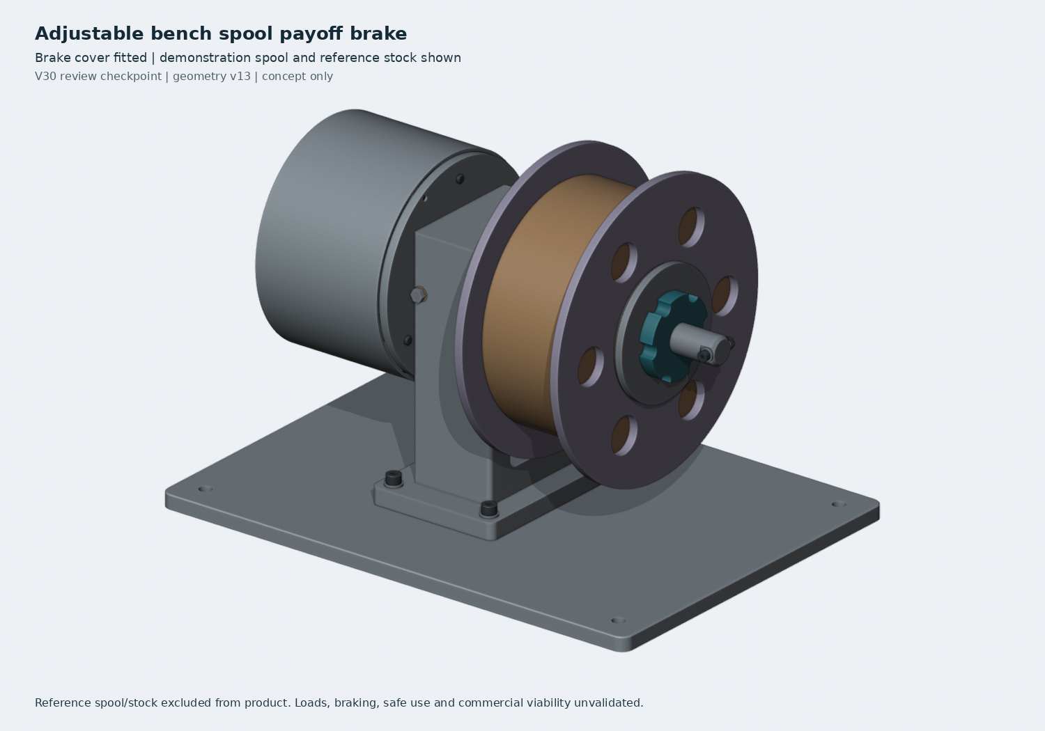 Original hypothetical adjustable spool payoff brake CAD assembly