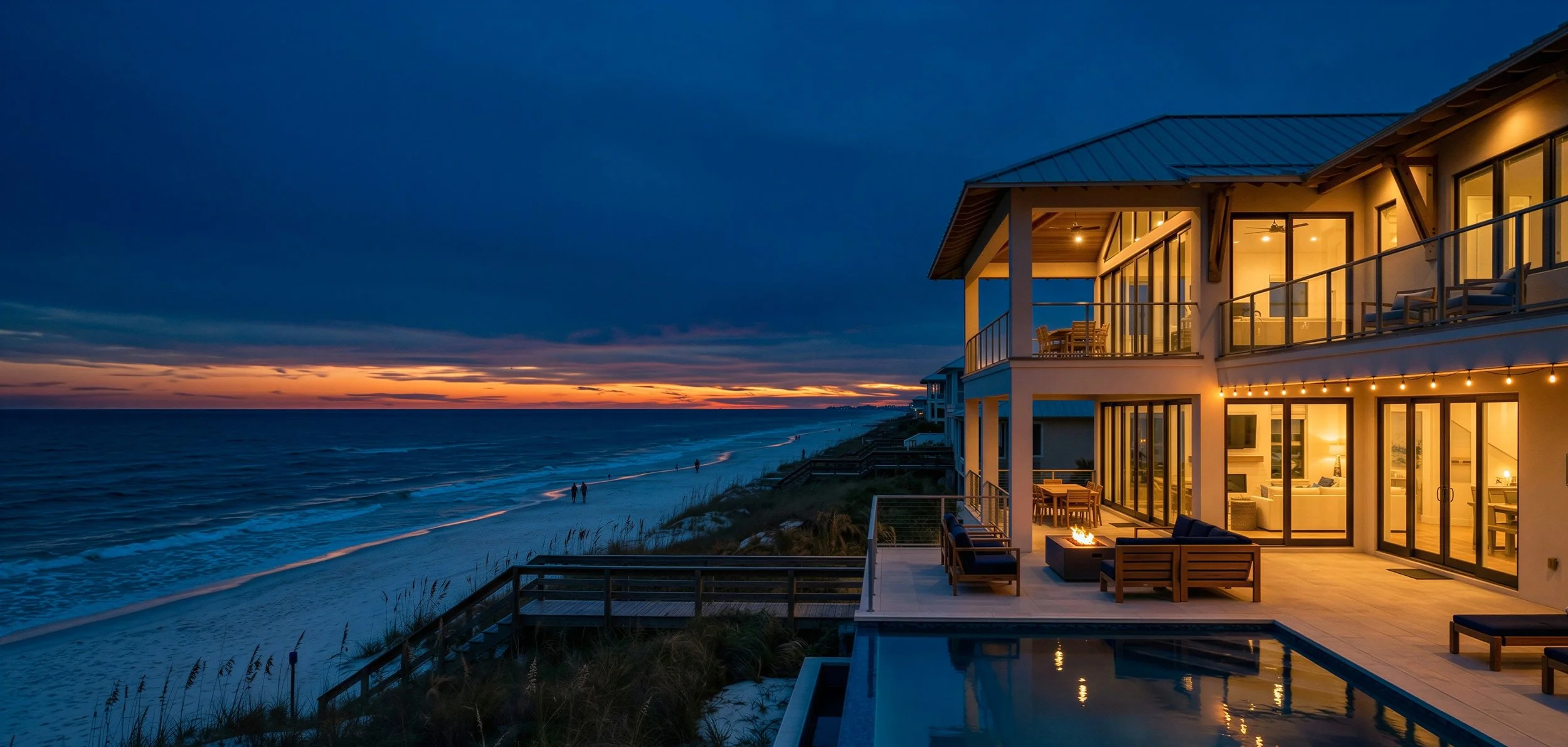 Beachfront vacation rental at twilight