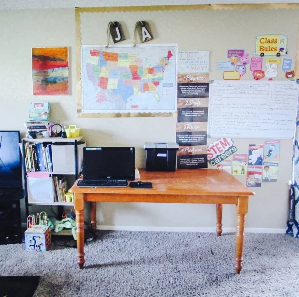 I was worried about our small living space, but we make this little homeschool area work for us. 