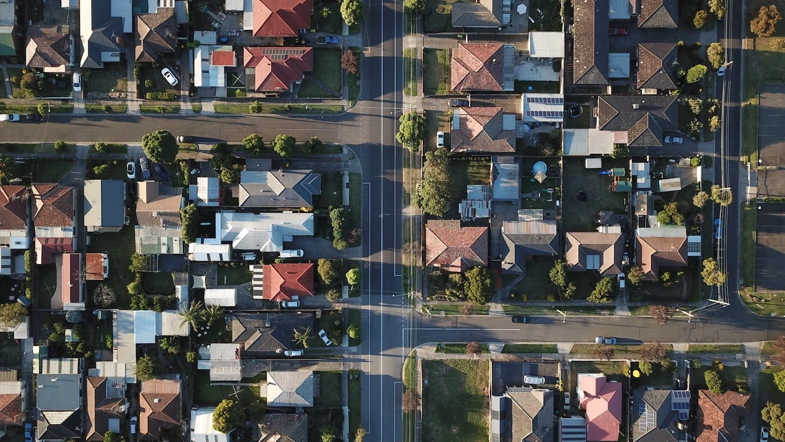 Aerial top-down view of Australian suburban houses