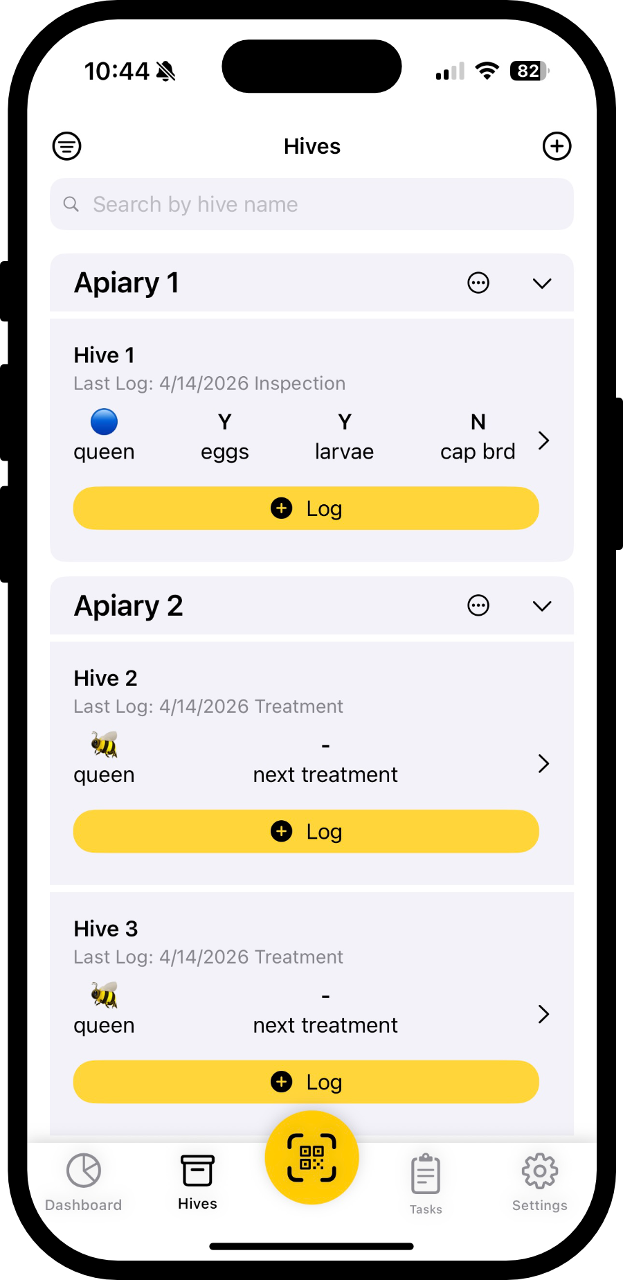 HiveLogger Hives View