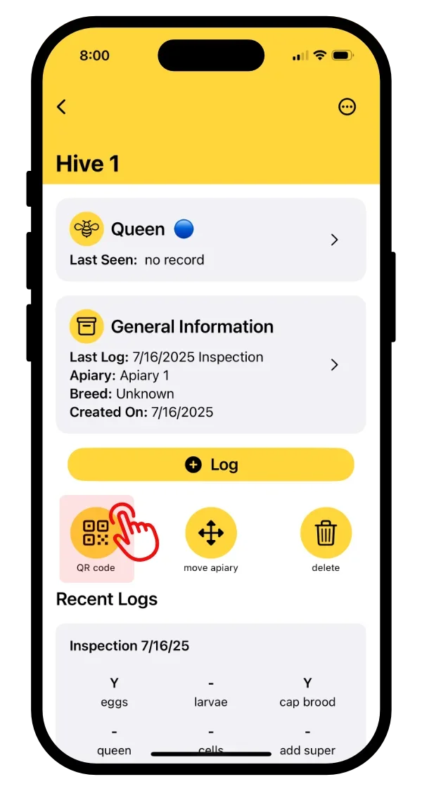 Tap the QR code icon in HiveLogger