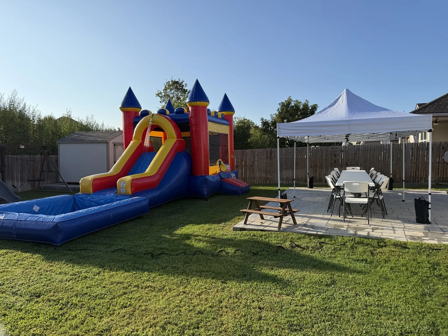 Splash Castle with HCCR tent, tables and chairs party setup
