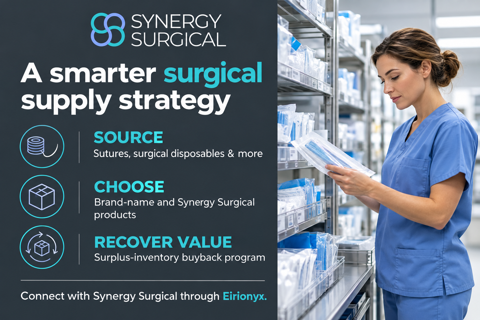 Synergy Surgical: source surgical supplies, choose brand-name or Synergy products, and explore surplus inventory buyback
