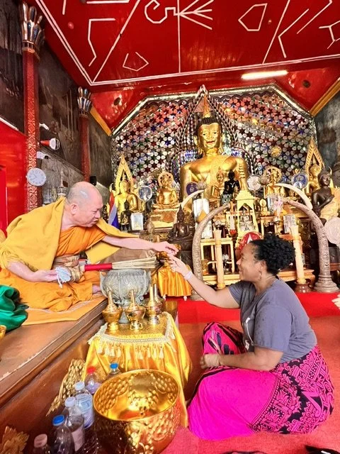 Sondra with monk Thailand