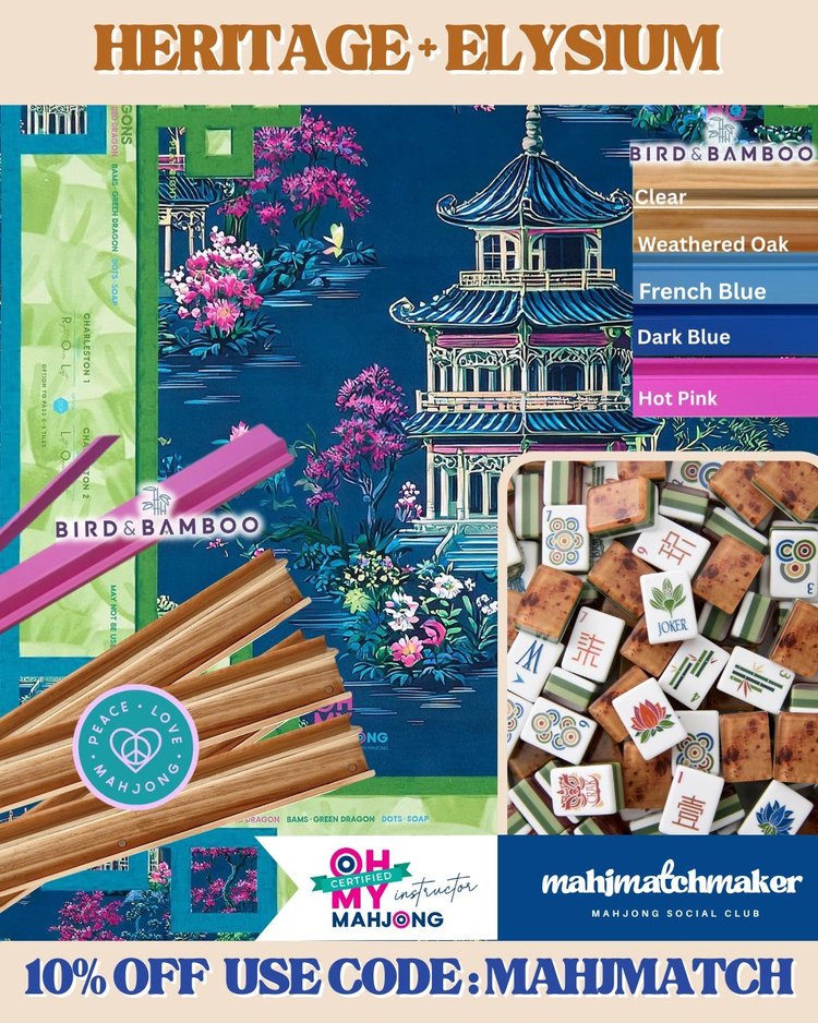 Oh My Mahjong Heritage mahjong tiles with Oh My Mahjong Elysium mahjong mat
