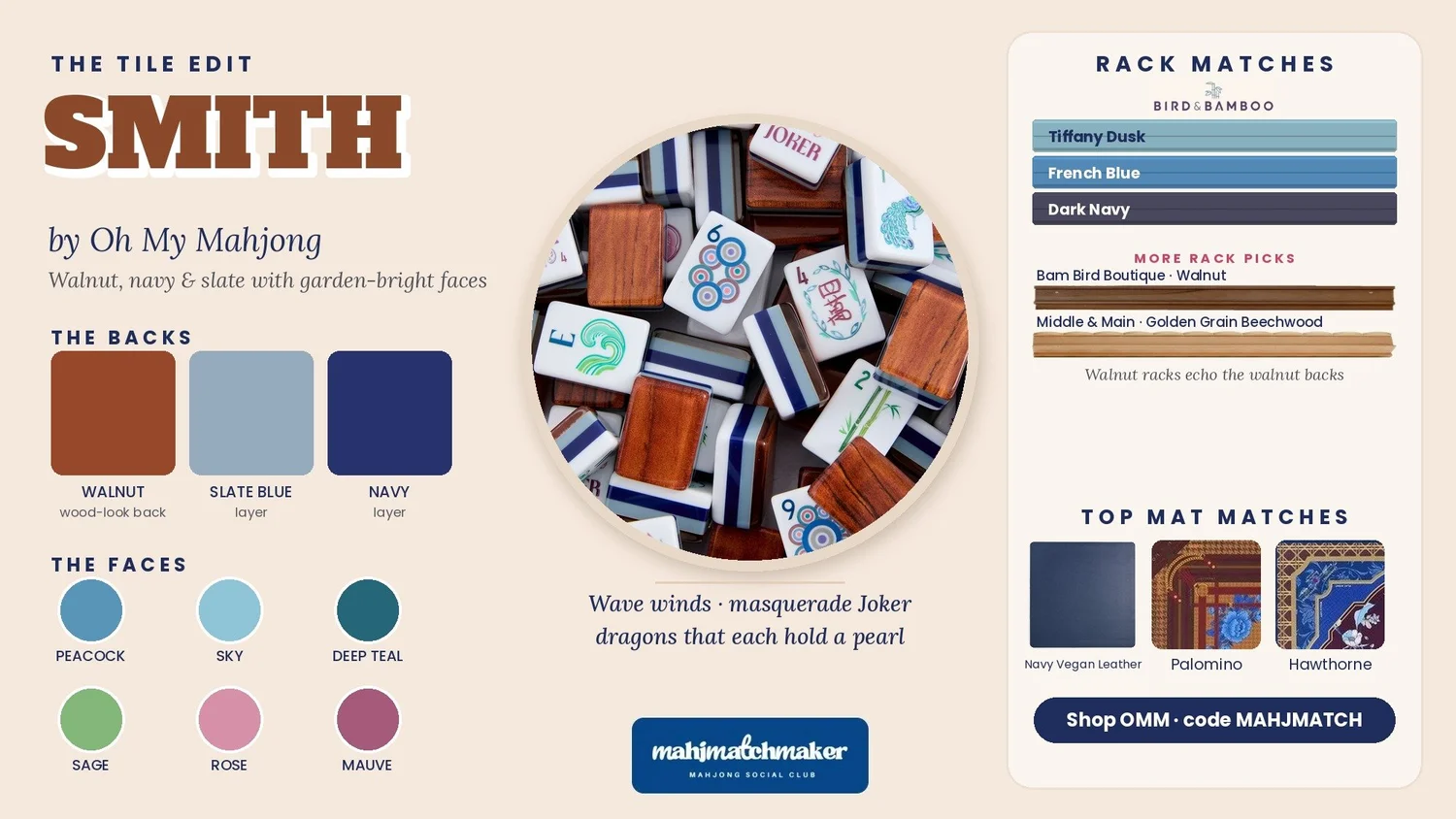 Oh My Mahjong Smith mahjong tiles color guide and rack matches