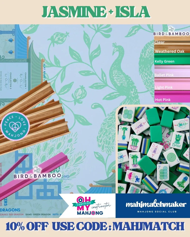 Oh My Mahjong Jasmine mahjong tiles with Oh My Mahjong Isla mahjong mat