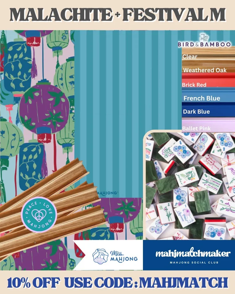 Miss Mahjong Malachite mahjong tiles with Miss Mahjong Festival Malachite mahjong mat