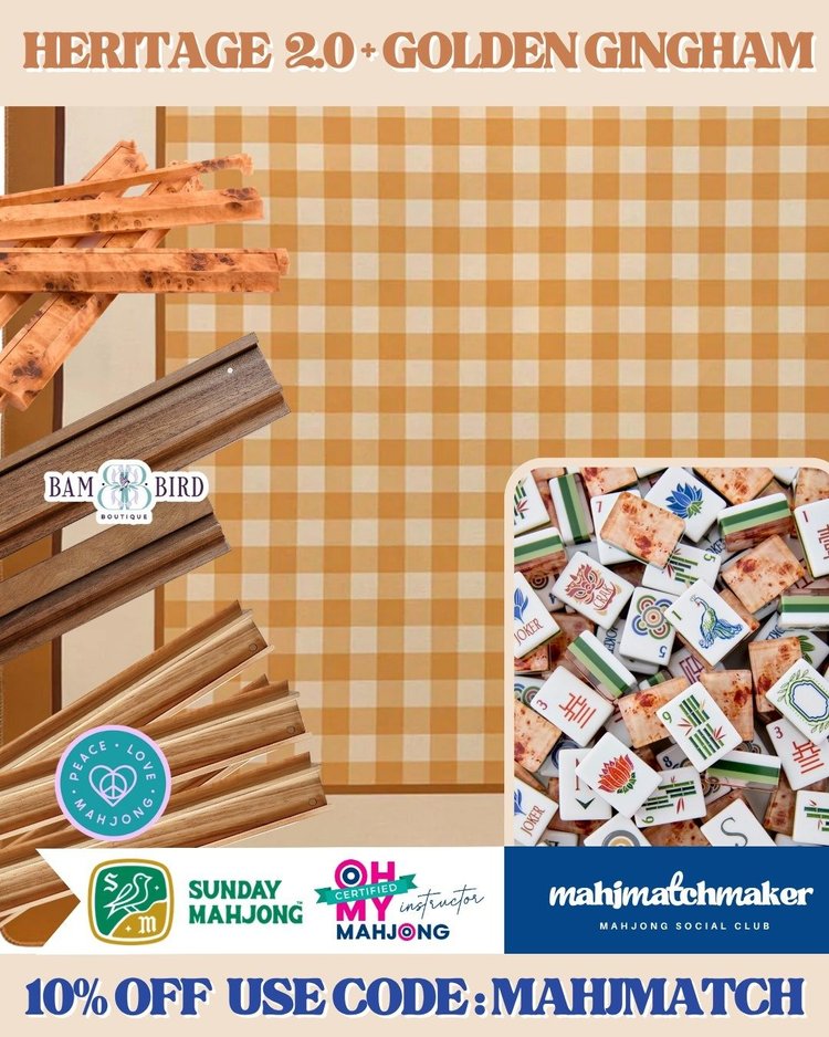 Oh My Mahjong Heritage 2.0 mahjong tiles with Sunday Mahjong Golden Gingham mahjong mat