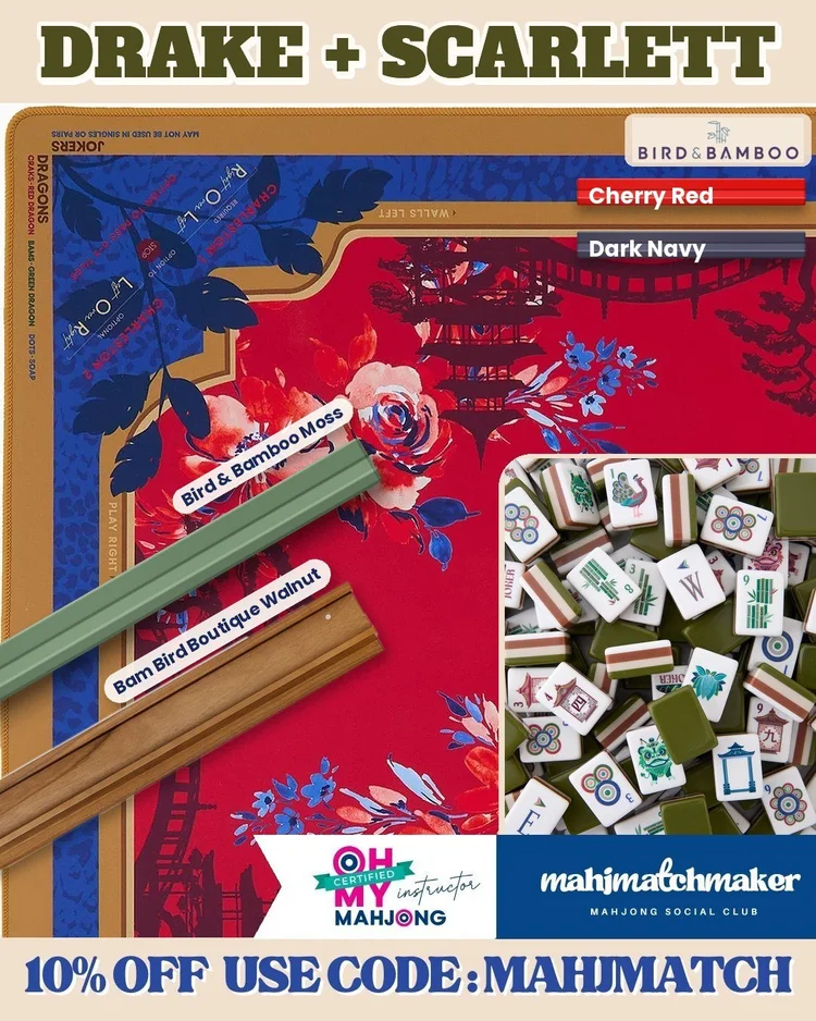 Oh My Mahjong Drake mahjong tiles with Oh My Mahjong Scarlett mahjong mat