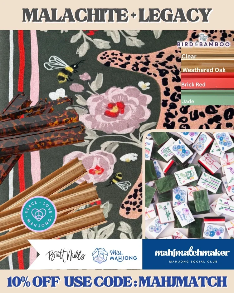 Miss Mahjong Malachite mahjong tiles with Britt Mills Legacy mahjong mat