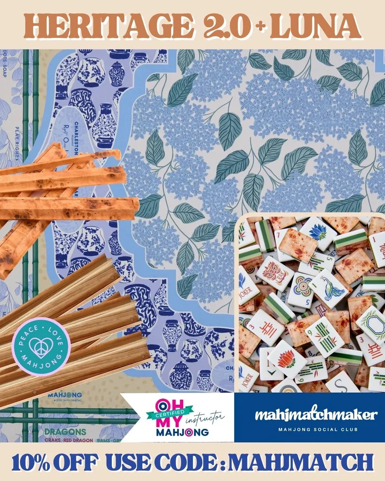 Oh My Mahjong Heritage 2.0 mahjong tiles with Oh My Mahjong Luna mahjong mat