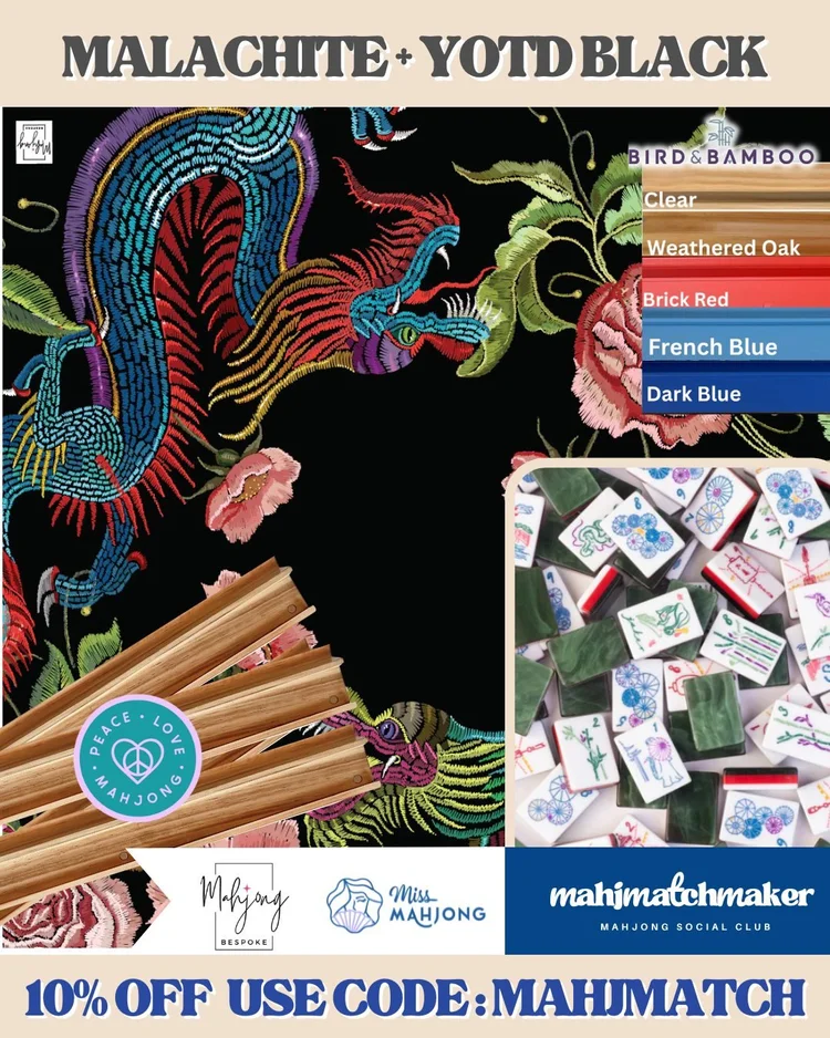 Miss Mahjong Malachite mahjong tiles with Bespoke Mahjong YOTD Black mahjong mat