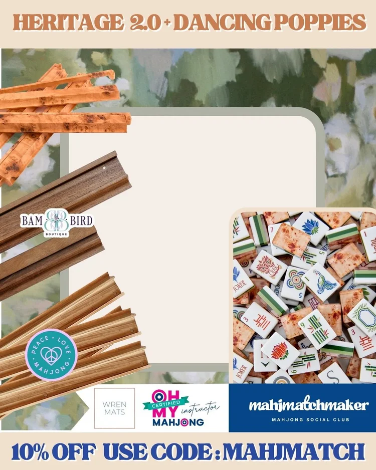 Oh My Mahjong Heritage 2.0 mahjong tiles with Wren Mats Dancing Poppies mahjong mat