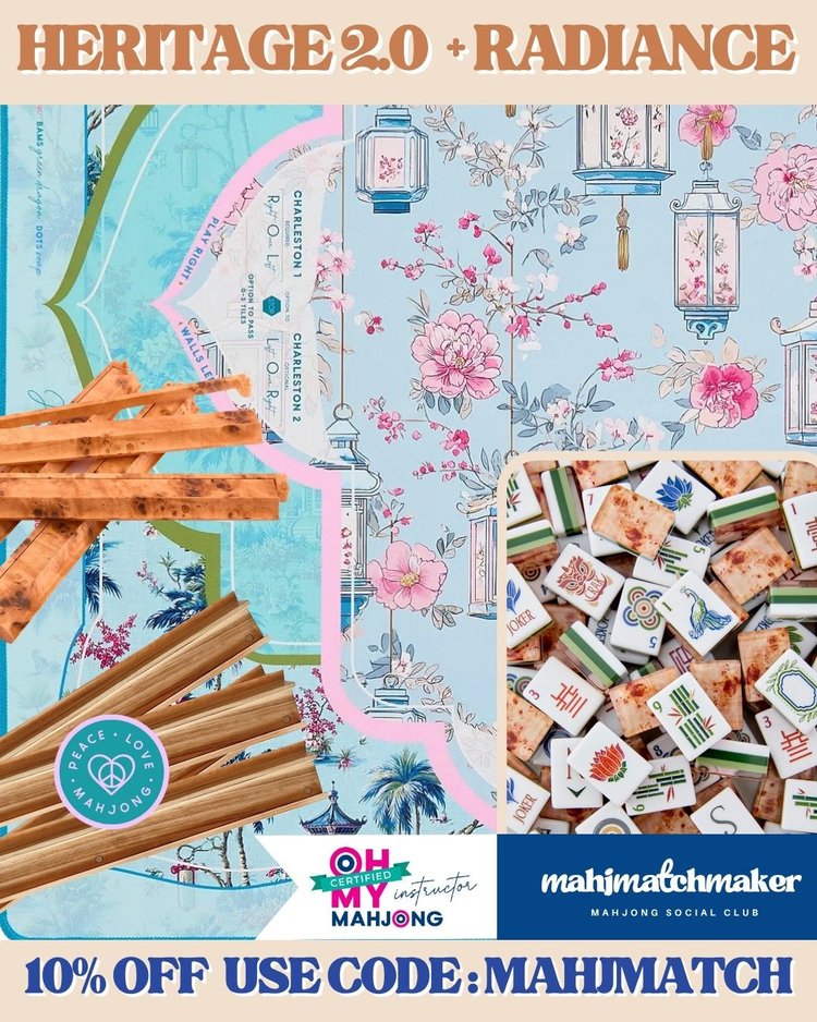 Oh My Mahjong Heritage 2.0 mahjong tiles with Oh My Mahjong Radiance mahjong mat