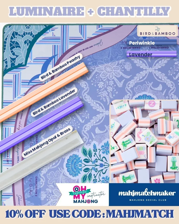 Oh My Mahjong Luminaire mahjong tiles with Oh My Mahjong Chantilly mahjong mat