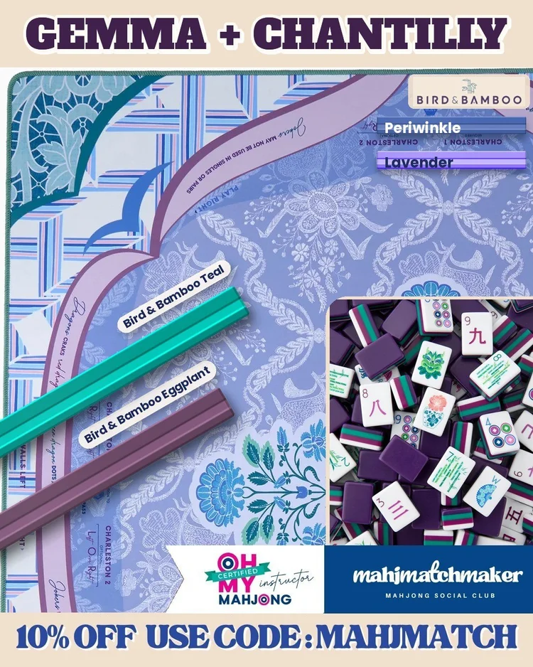 Oh My Mahjong Gemma mahjong tiles with Oh My Mahjong Chantilly mahjong mat
