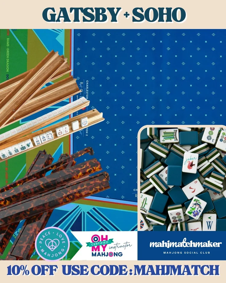 Oh My Mahjong Gatsby mahjong tiles with Oh My Mahjong SoHo mahjong mat