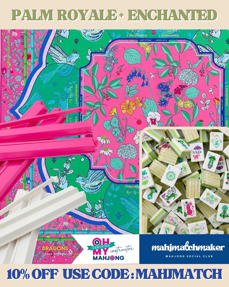 Oh My Mahjong Palm Royale mahjong tiles with Oh My Mahjong Enchanted mahjong mat