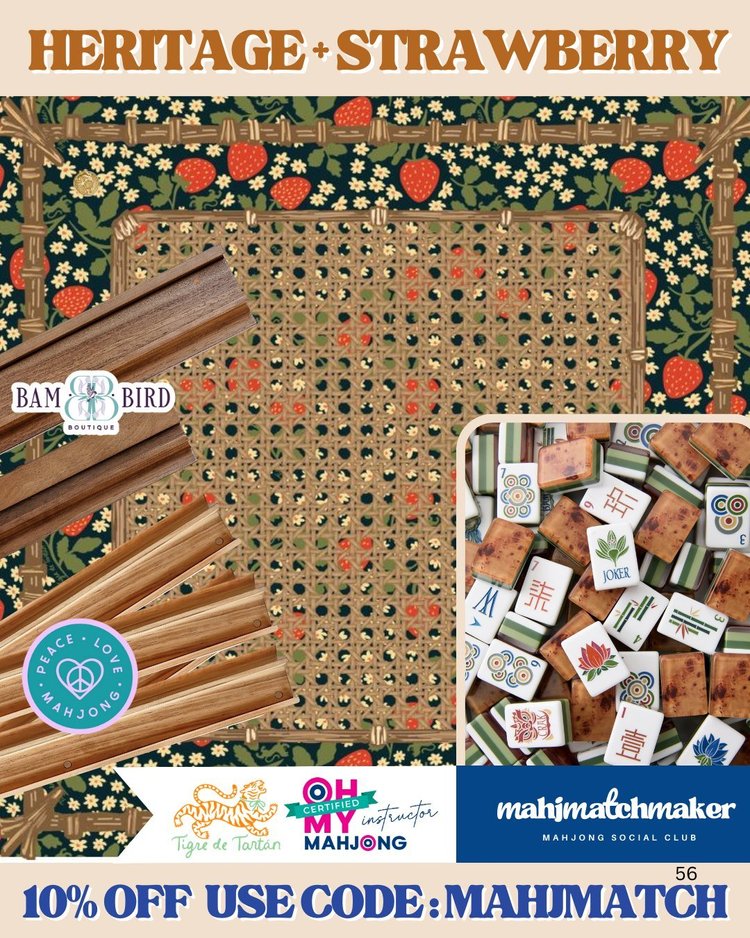 Oh My Mahjong Heritage mahjong tiles with Tigre de Tartan Strawberry mahjong mat