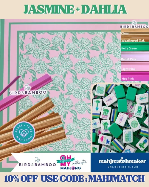 Jasmine mahjong tiles on the Bird & Bamboo Dahlia mat